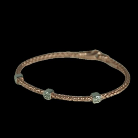 3 DIAMOND STATION BRAIDED BRACELET, ROSE GOLD, STERLING SILVER (.925) BASE - Picture 10 of 12